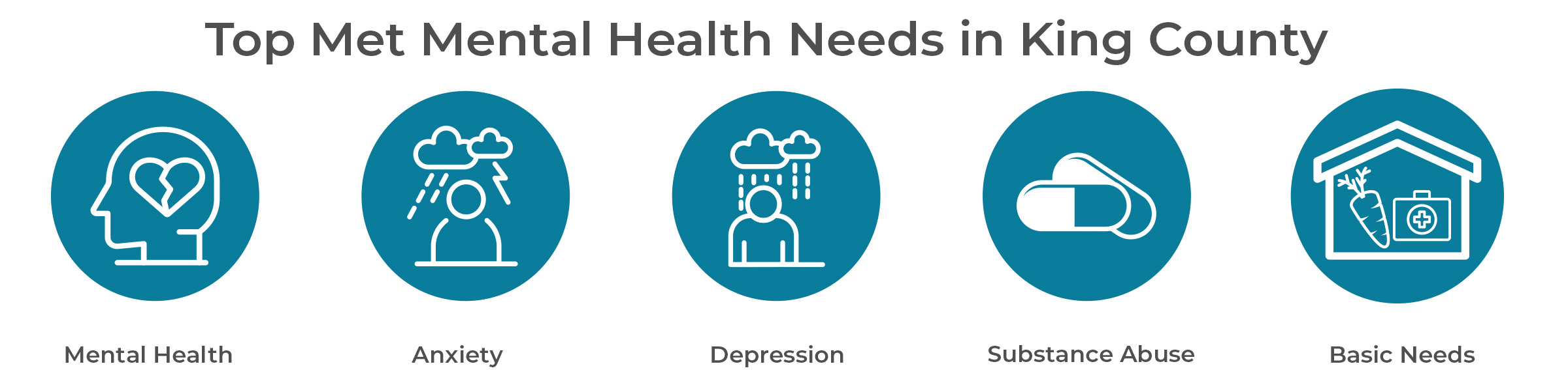 Icons depicting top met mental health needs in king county