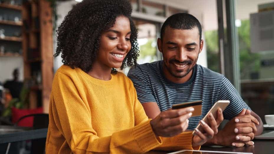 Couple looking at phone