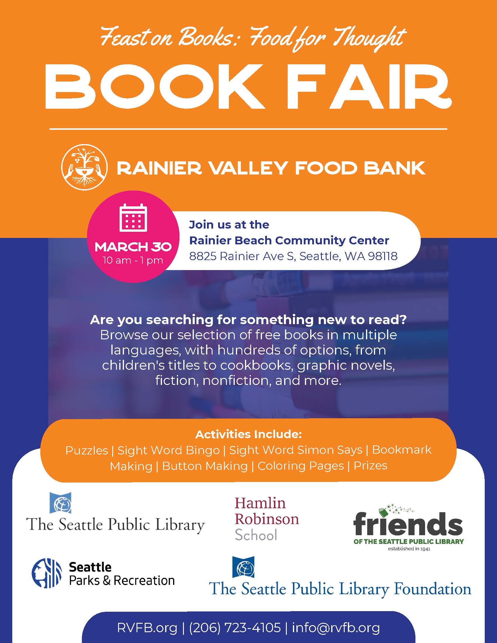 Feast on Books Book Fair flyer rvfb.org