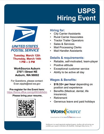 USPS Hiring Event info for 3/12 and 3/14/2024