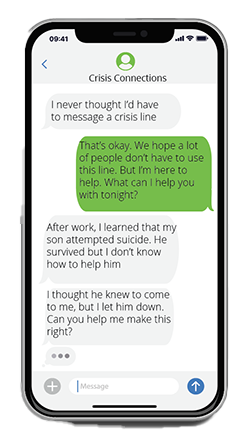CC Text Conversation Phone Clipped Crisis Connections text conversation on phone graphic